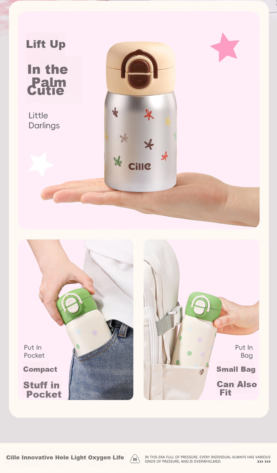 Cille Cute Sweet Dual-Use Insulated Cup, 316 Stainless Steel Large Capacity Student Water Bottle, Portable Bouncy Straw Cup for Men And Wome 6