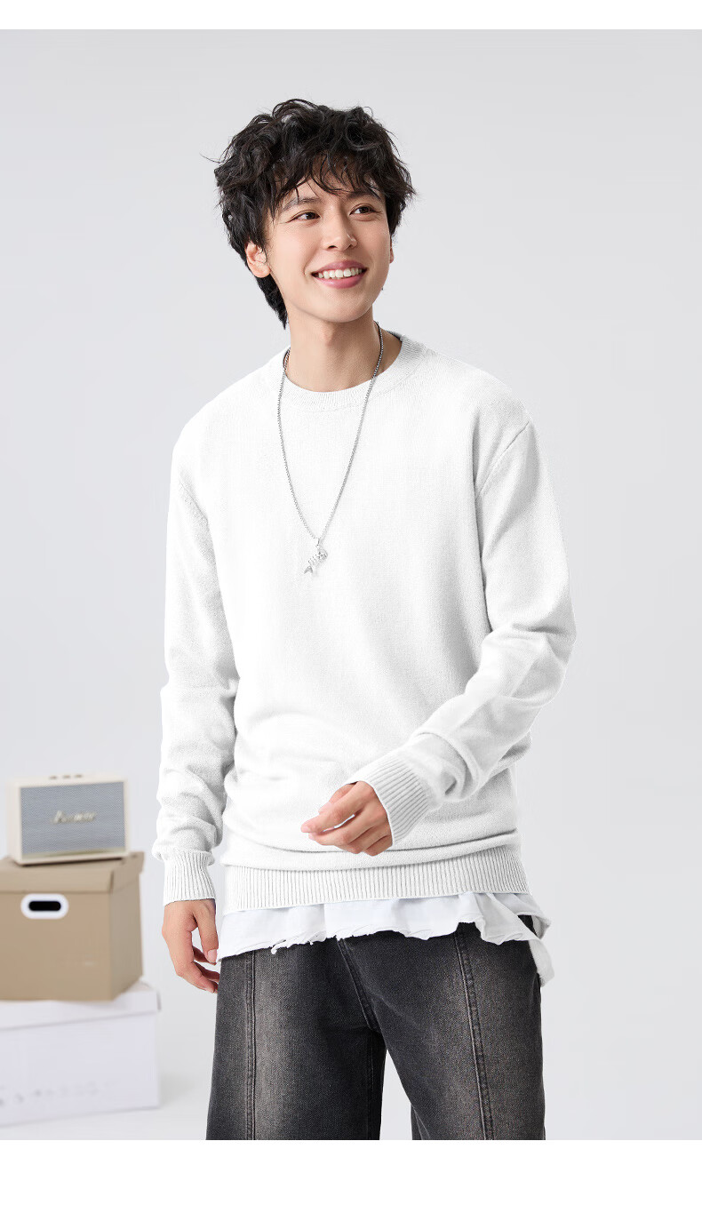 Baleno S&K Series Men's Sweater Autumn Winter Solid Color Casual Simple Base Layer Double-Strand Heavyweight Knitwear 4