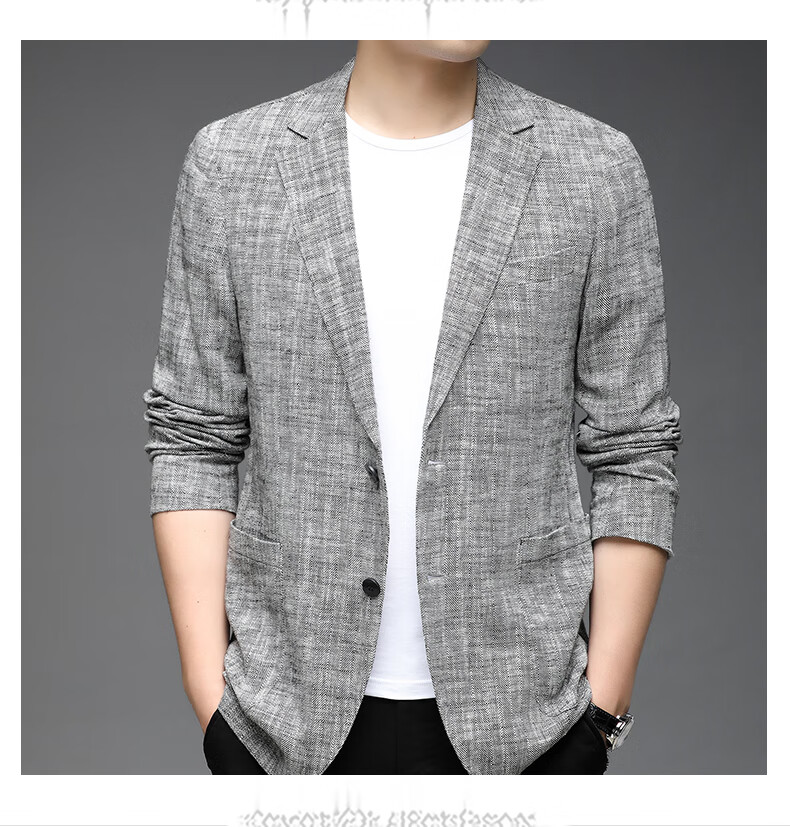 Pierre Cardin Men's Casual Solid Color Linen Blend Blazer Spring Autumn Business Jacket 10