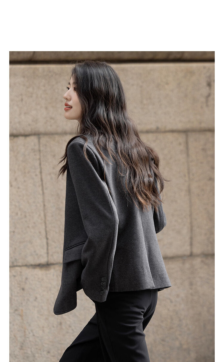 Demana [Smart Elite] Spring and Autumn Business Commuter Notched Lapel Single Button Starry Wool Slim Fit Elegant Women's Blazer 7