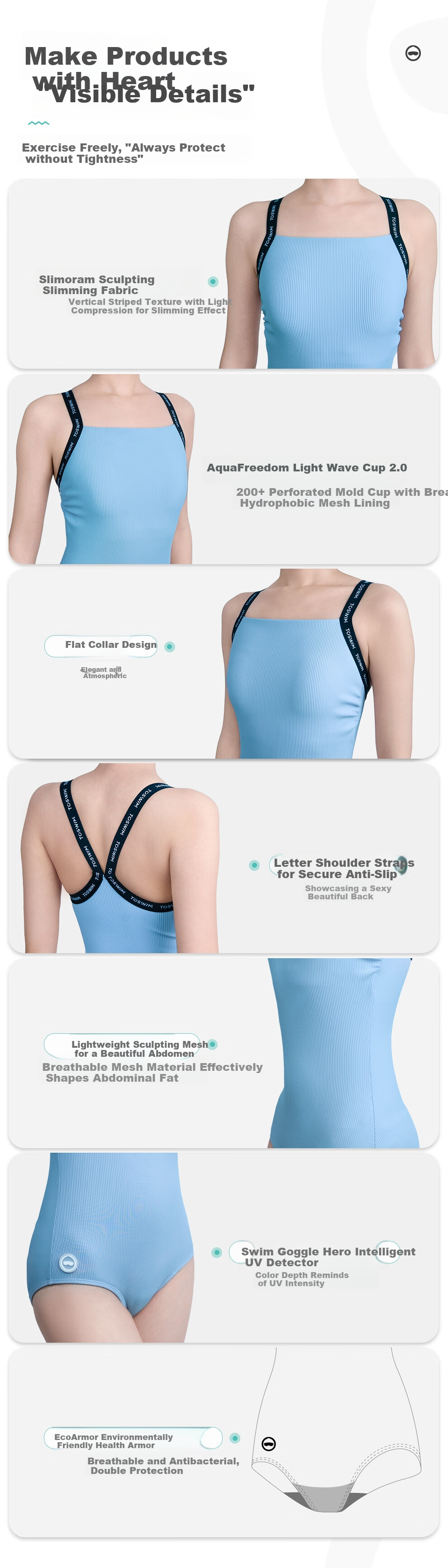 TOSWIM Women's One-Piece Swimsuit, Sleeveless Triangle Top with Wide Straps, Tummy Control Slimming Swimwear for Women, Misty Blue with Webbing, 3XL 12