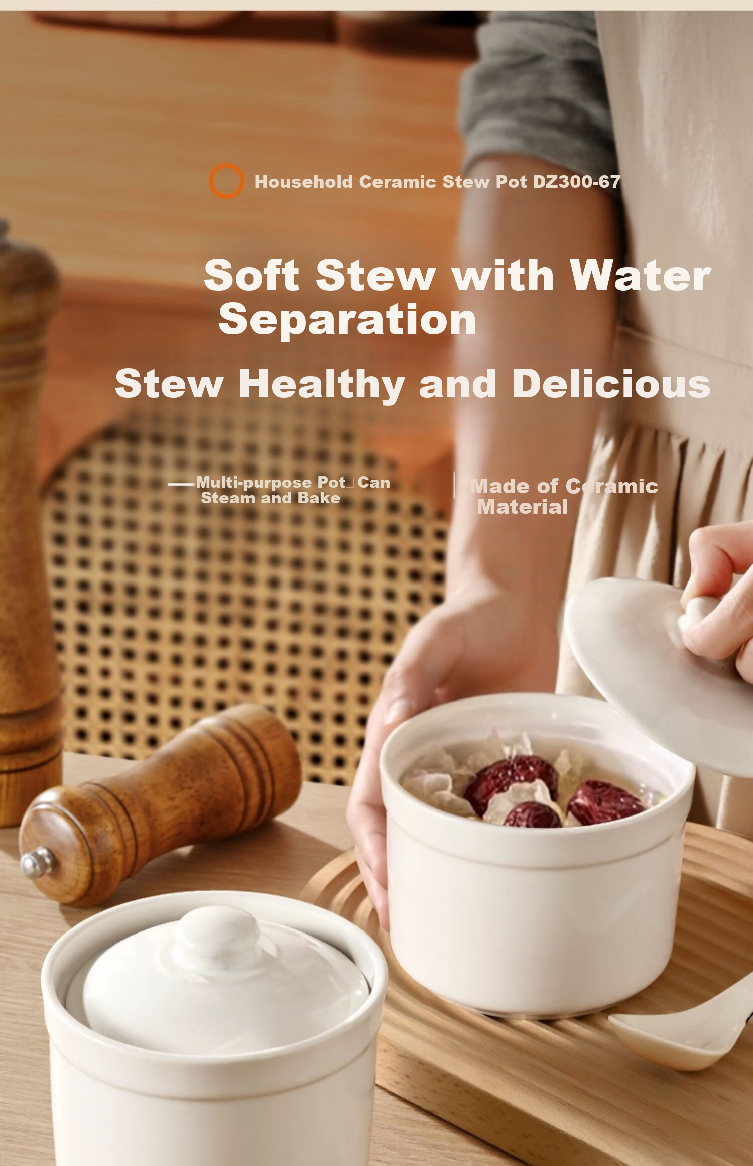PINYU Ceramic Stew Pot, Soup Bowl, Double Boiler Inner Pot for Steamed Eggs, Porridge, Bird's Nest, with Lid, Steaming Egg Jar, Soup Pot, Stew Pot 1