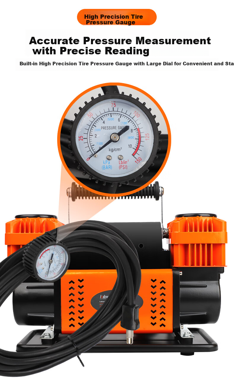 Kulaipu High-Power Dual-Cylinder Air Pump, Tire Inflator for Trucks And Off-Road Vehicles (Dual 60-Cylinder with Dial Gauge) 7