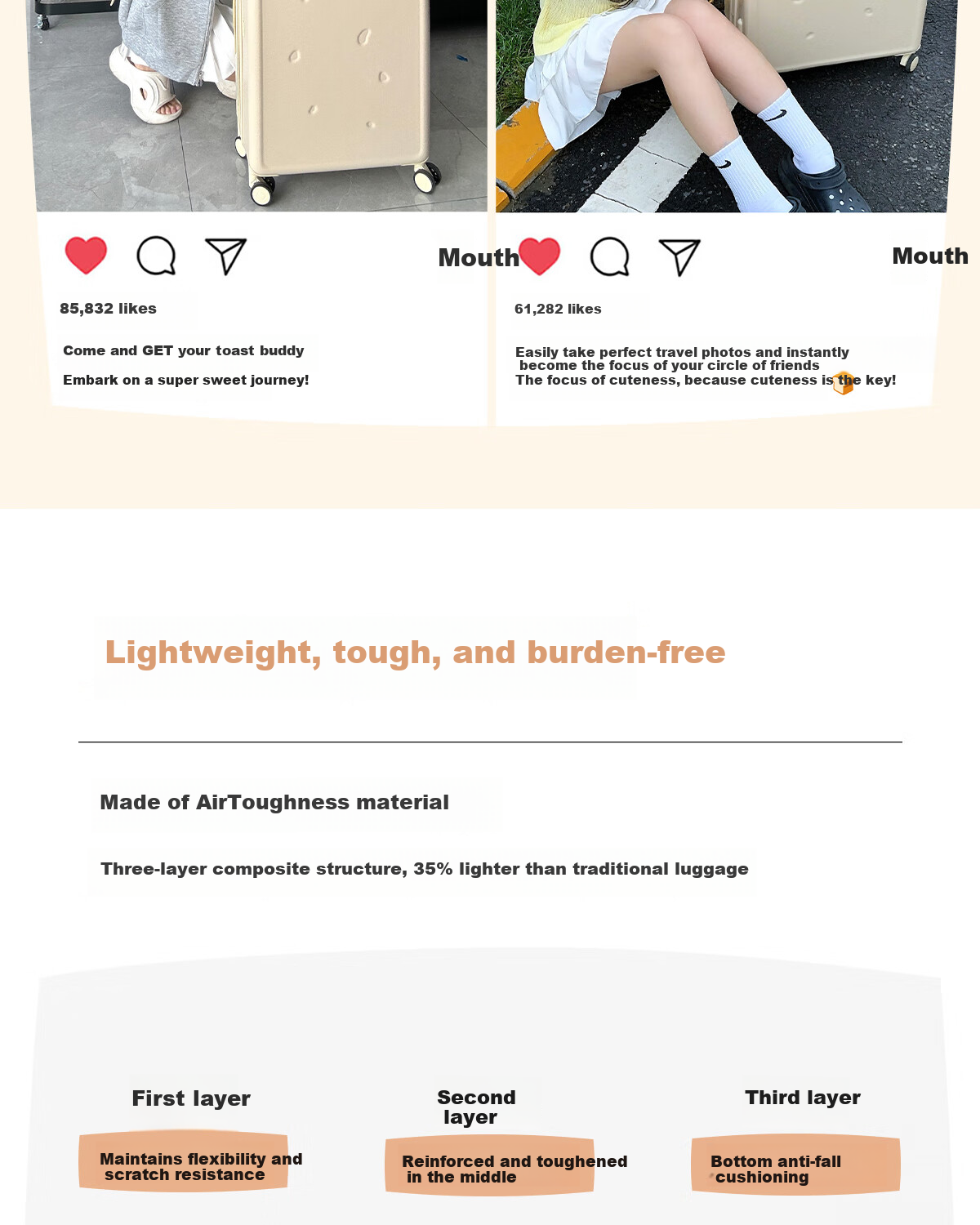HLA High-Quality Luggage, Large Capacity Suitcase, Trolley Case for Women, Checked Travel Bag, Password Lock Suitcase, Toast Strawberry Color, 24 Inches 5