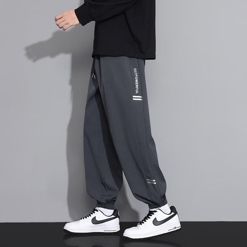 Dingfengbaoluo American-Style Casual Joggers for Men, Summer Loose Fit Retro Oversized Sports Trendy Versatile Long Pants QF93 Gray XL