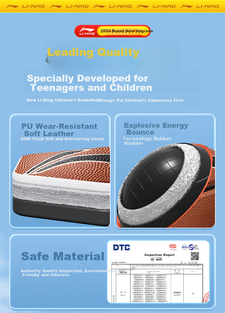 Li-Ning Basketball, Size 5, for Children's Competition, Indoor And Outdoor Use, Wear-Resistant, Suitable for Cement Courts, Elementary School Students, Teenagers, Outdoor Play, PU Material 4