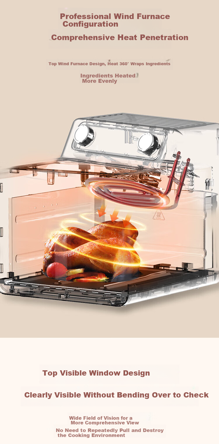Liven Air Fryer for Home Use, Non-Coated 304 Stainless Steel Frying Basket Inner Pot, 7L Visible Large Capacity Can Roast Whole Chicken, Metal Interior No Need to Flip Food in Oven KZ-J7179 7