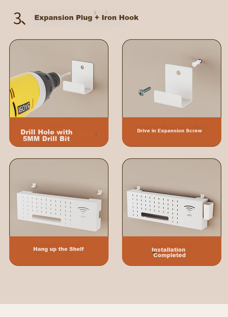 WOJIA Router Mounting Bracket, No Drilling Required, Wall-Mounted Set-Top Box Holder, Fixed Power Strip Socket Cover, Wall-Mounted WiFi Storage Rack 11