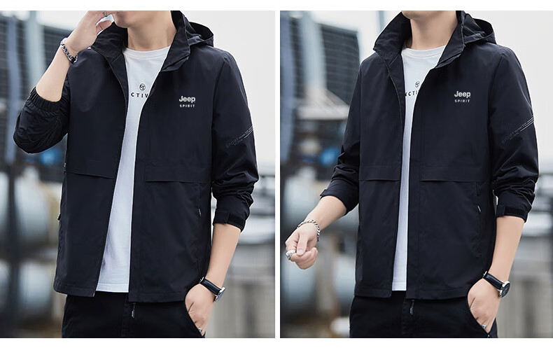 JEEP SPIRIT Men's Autumn Jacket, Waterproof Windbreaker, Casual Loose-Fitting Windproof Coat for Me 1