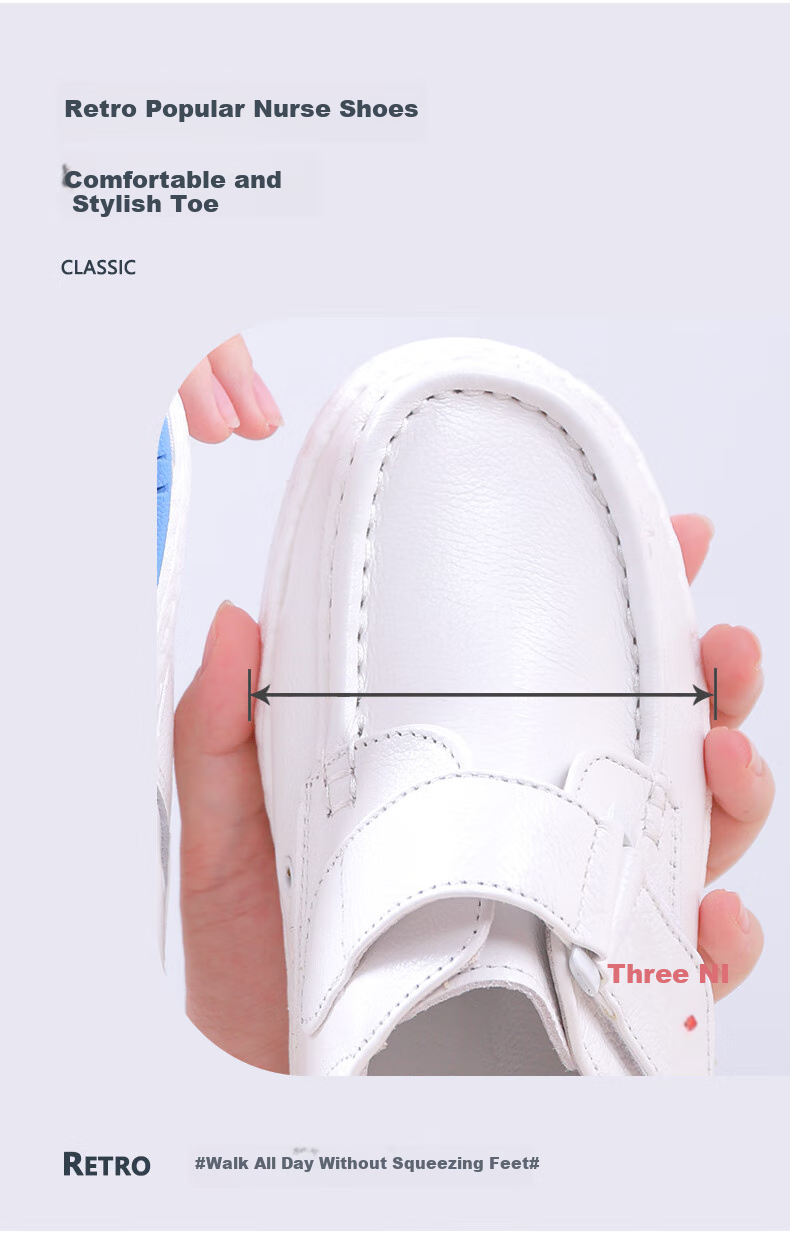 Feiying Popcorn Style Nurse Shoes for Women, Top-Grain Leather, Soft Sole, Comfortable, Breathable, Medical Work Shoes, BT1957 White, Size 39 5
