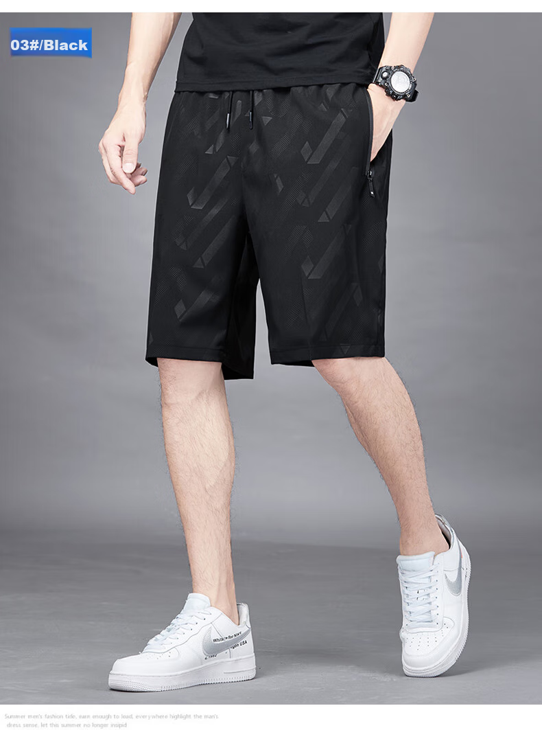 ROMON Men's Shorts, Summer Business Fashion Printed Loose-Fit Large Size Thin Quick-Dry Ice Silk Sports Casual Five-Point Pants 4