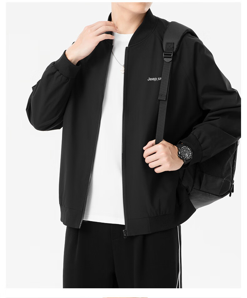 JEEP SPIRIT Men's Jacket for Spring And Autumn, Casual Versatile Jacket, Fashionable Windbreaker with Stand-Up Collar, Windproof Baseball Jacket, Black XL 4