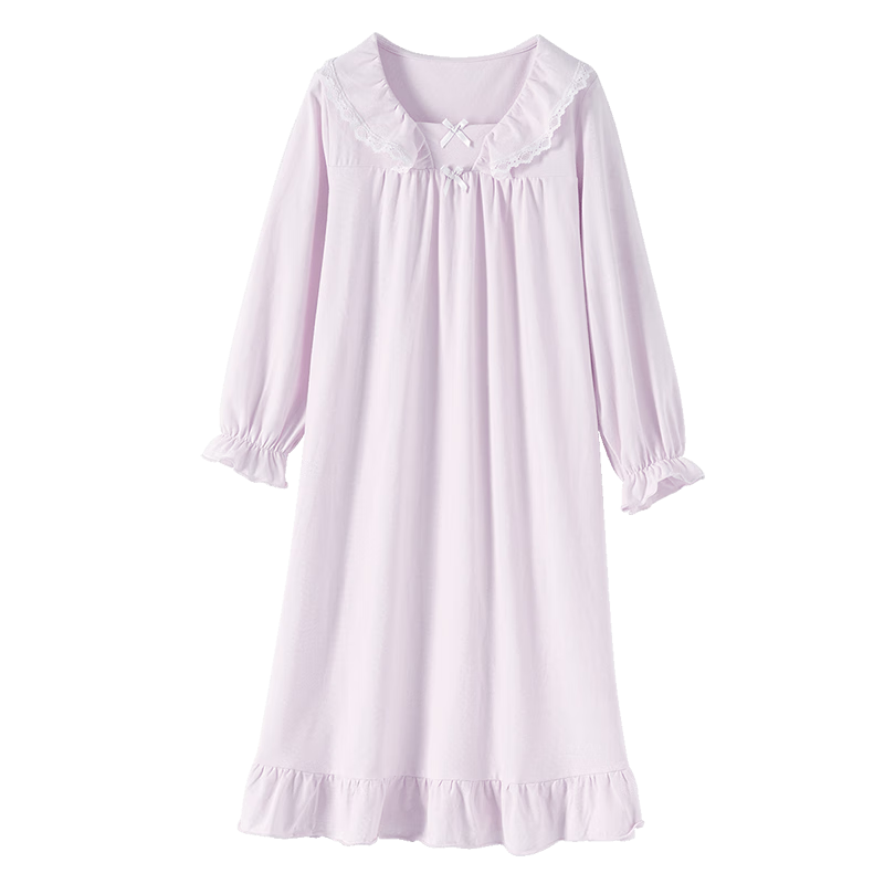 Dingguagua Girls' Long Sleeve Princess Style A-Class Cotton Nightgown Long Dress Children's Pajamas Homewear Parent-Child Dress Purple 130