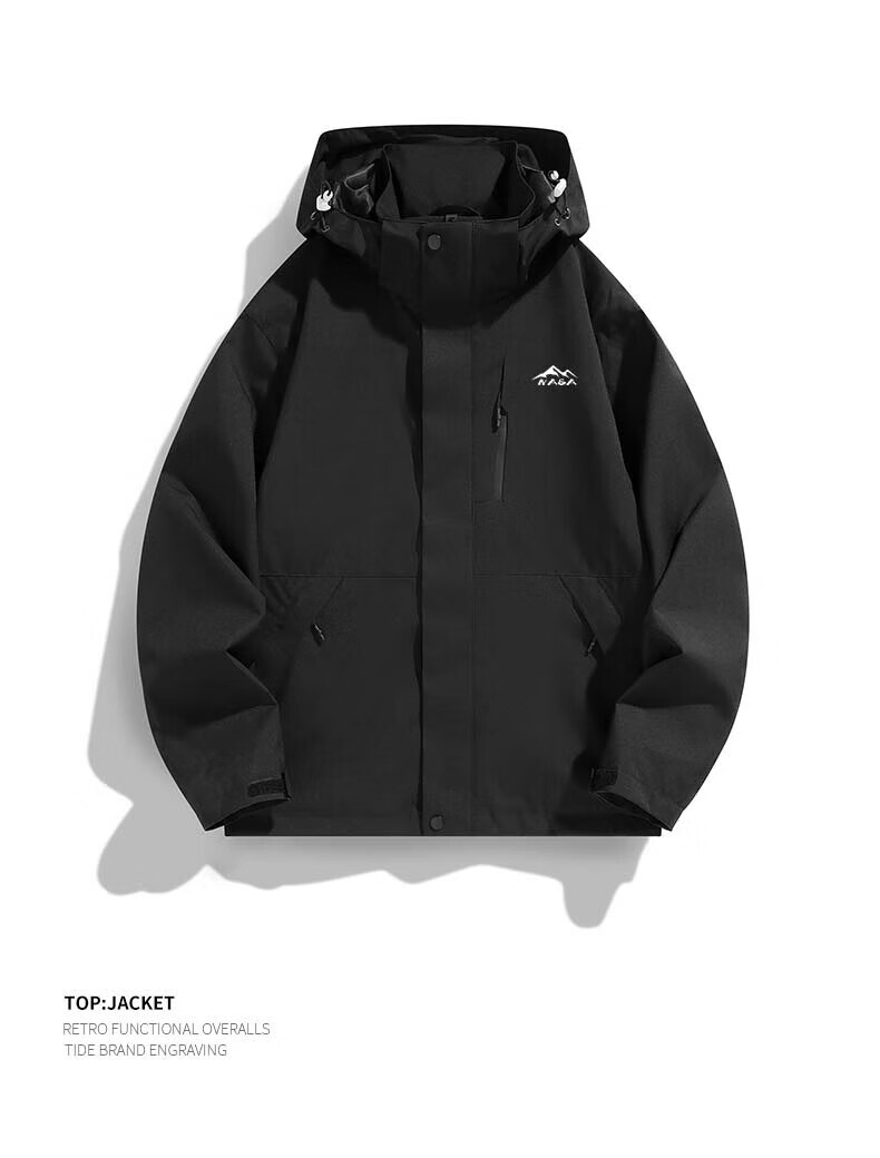 NASA MARVEL Men's Windbreaker Jacket, Spring And Autumn Hooded Coat, Casual Outerwear, Couple Style, Windproof Mountaineering Suit, Black, 2XL 6