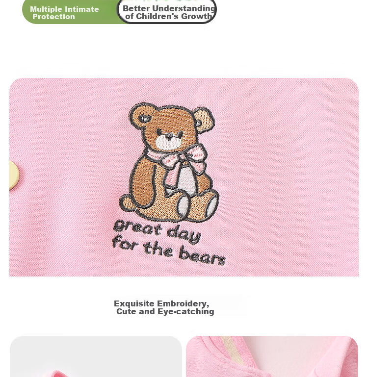 Badibadi Spring And Autumn Infant Girl Baseball Jacket, American Retro Style Coat, Trendy Fashion Versatile, Heart Bear Design, Size 80 9