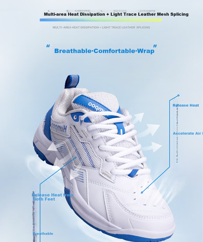 KUMPOO Badminton Shoes for Men And Women, Professional All-Round Sports Shoes, Breathable Shock-Absorbing Wear-Resistant KHR-E19 Silver Size 42 4