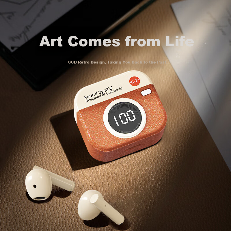 EARISE [Berlin Sound] Retro Camera Style Deep Noise Reduction Long Battery Life Semi In-Ear Bluetooth Headphones for Sports And Running Q86 Brow