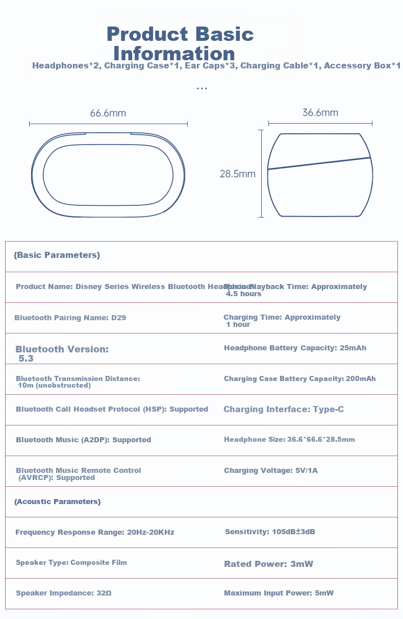 DISNEY True Wireless Bluetooth Earphones In-Ear Gaming Music Ultra-Long Battery Life Headphones 2025 New Model Couple Gift D29 Pink Angel Compatible with Apple Huawei Xiaomi 10