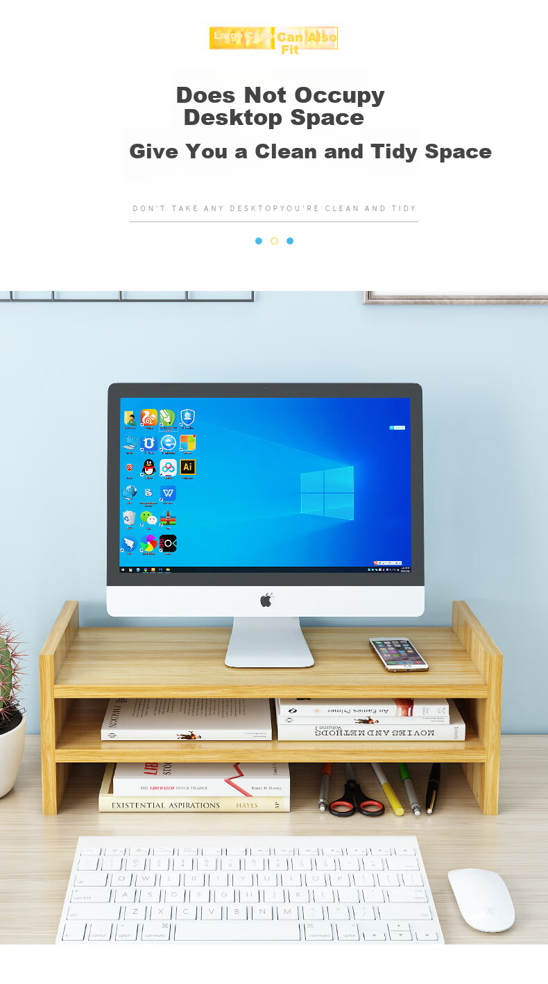 Shuranjia Adjustable Height Computer Monitor Riser Stand, Dorm Office Desk Organizer Shelf, Cherry Wood Color 04 8