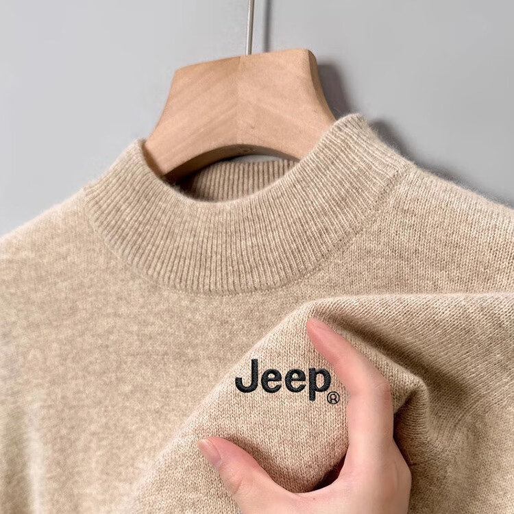 JEEP Men's Winter Thickened Half Turtleneck Sweater, Camel, XL 5
