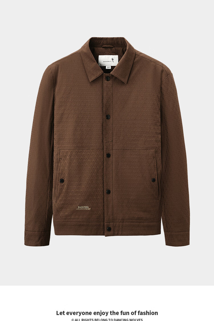 Dance with Wolves [Cotton-Padded Warm Lining] Textured Jacquard Lapel Jacket Casual Men's Black Jacket 001 Black L 2