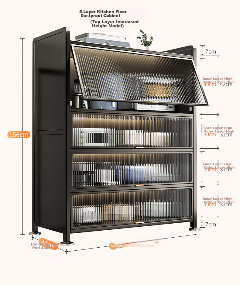 Jiabangshou Kitchen Utensil Storage Rack, Floor-Standing Multi-Layer Storage Cabinet, Microwave Oven Storage Cabinet, Multifunctional Storage Cabinet, 5 Layers, 80cm 11