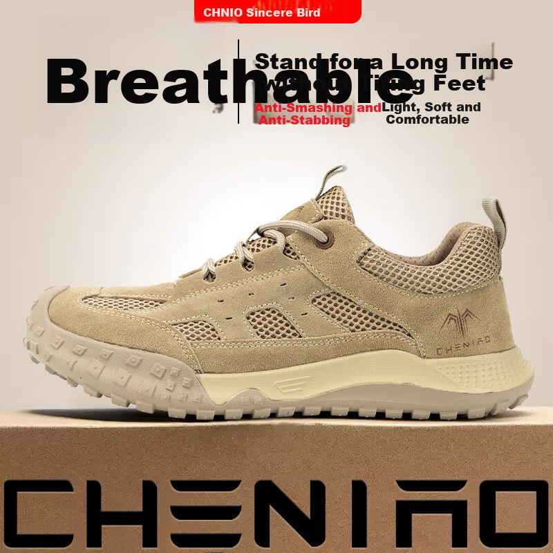 Chichengniao Safety Shoes for Men, Anti-Smashing And Puncture-Resistant, Plastic Toe Cap, Insulated, Electrician Soft Sole, Lightweight, Breathable for Summer, Construction Site Wear-Resistant, Safety Work Shoes, 2326W Mesh, Size 44