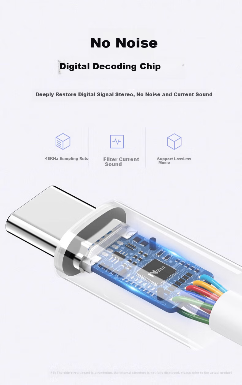 Nengshi Type-C Headphone Adapter, 3.5MM Audio Converter, Compatible with Apple 15, Huawei, OPPO, Xiaomi, Honor Phones, Wired Round Hole, Two-In Dual Type-C 4