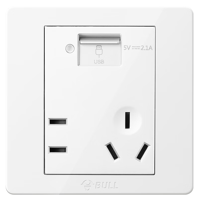 BULL Switch Socket G07 Series, Five-Hole with USB Socket, 86-Type Socket Panel G07E335AS, Ivory White