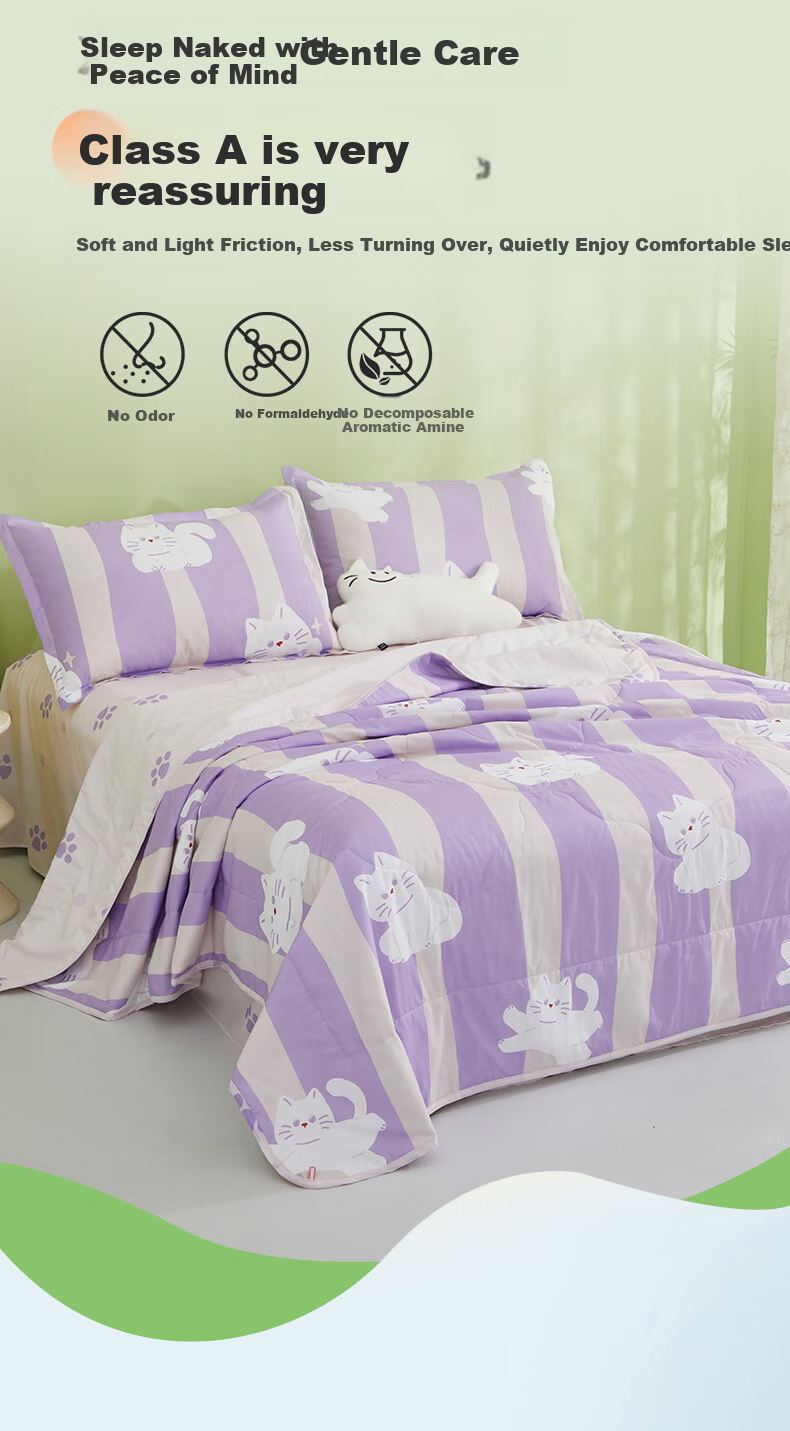 Hengyuanxiang Summer Cooling Quilt, Class A Antibacterial, 20% Soybean Fiber, Washable Air Conditioning Quilt for Summer, Lazy Cat Design, 160*210cm 2