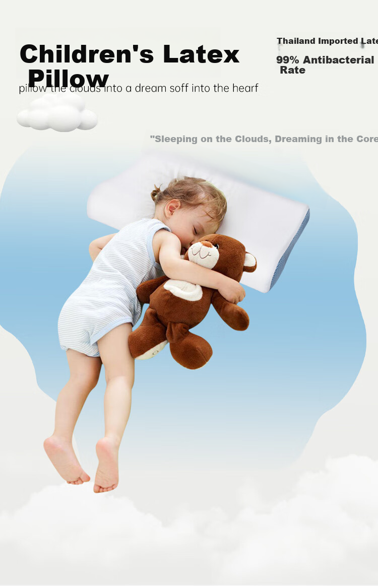 DeRUCCI Pusu 93% Children's Latex Pillow for Ages 6-12, Imported from Thailand, Natural Pillow for Teenagers 10-15 Years Old, Low Profile Pillow for Students 1
