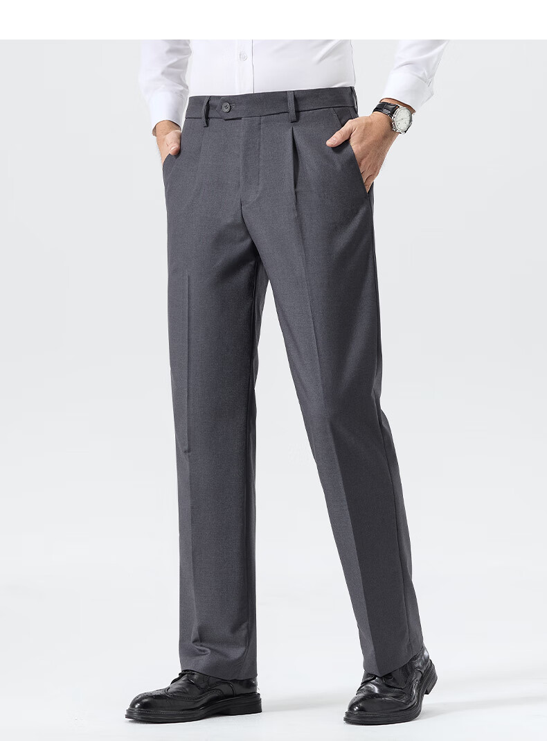 FIRS Men's Wool Blend Spring Autumn Business Loose Fit Commuter Dress Pants Straight Leg Casual Trousers 6