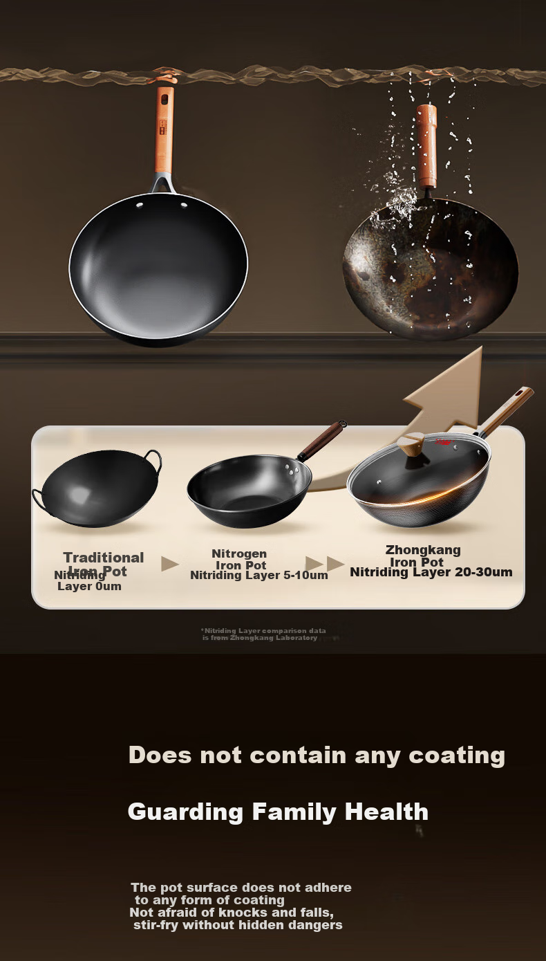 Zhongkang Large Belly Pot [Douyin Trend], Iron Wok Deep Nitrogen Non-Coated Preheated Small Iron Pot, Suitable for Gas And Open Flame, 28cm 5