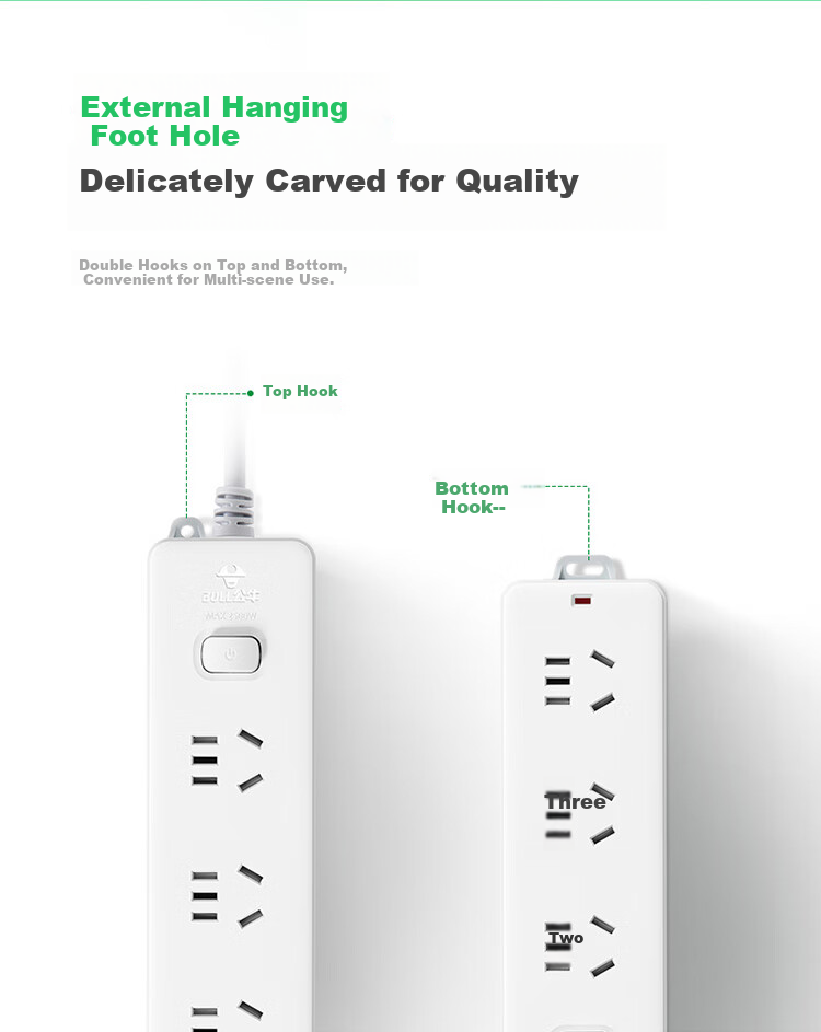 BULL Power Strip / Extension Cord / Surge Protector / Multi-Outlet Strip / Power Bar / Cable Reel, 6 Outlets with Individual Switches, 1.8 Meters Long, GN-317 3