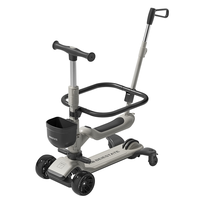 BEIESTATE Kids Scooter 7-in-1 Foldable Ride-On Balance Bike for Ages 1-6, Mica Gray