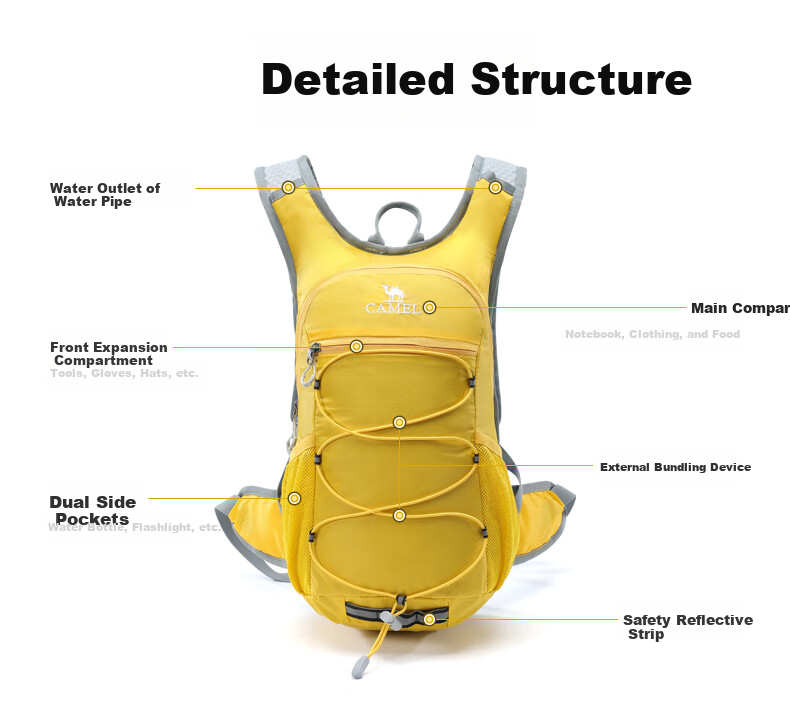 CAMEL Honey Bee Backpack for Hiking, College Students' Trail Running, Cycling, Outdoor Travel And Mountaineering Bag, Ginkgo Yellow 7