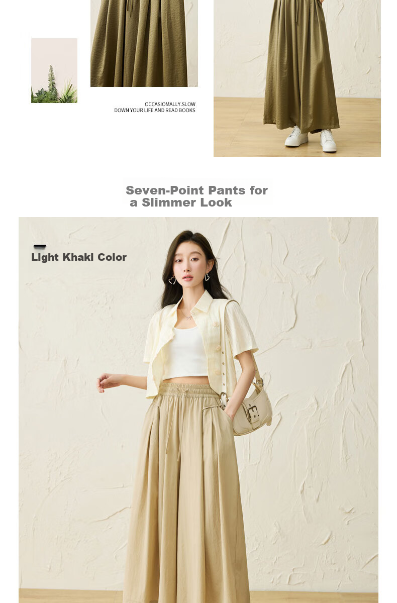 Langsha Ice Silk Quick-Dry Wide-Leg Cropped Pants for Women, Summer 2026 Thin High-Waist Slimming Mid-Length Pants, Draping Casual Skirt Shorts 23