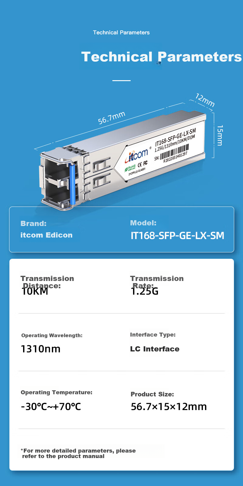 Itcom Aidicon Gigabit Optical Module 1.25G Single-mode Single-fiber 1310/1550nm LC 40km BIDI Compatible Domestic Equipment IT168-SFP-GE-LH40-SM-AB Pair 4