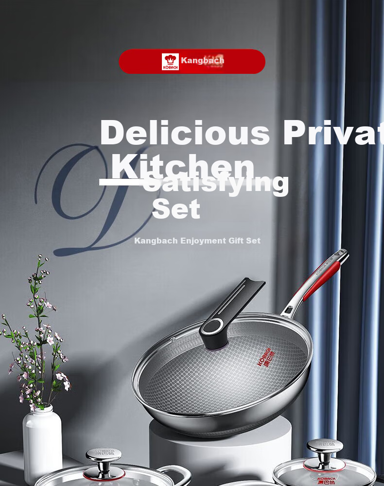 Kobach Cookware Set Stainless Steel Non-Stick Wok Three-Piece Set Including Soup Pot, Milk Pot, And Stir-Fry Pan Combination Set for Home Use 1