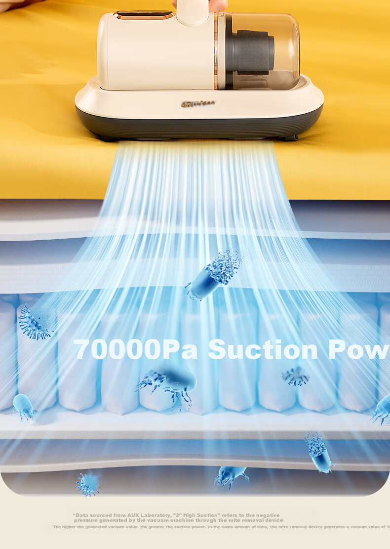 AUX Cordless Dust Mite Remover, Handheld Small Bed Vacuum Cleaner, Powerful Suction for Bed, Antibacterial And Mite-Removing Dust Extractor, Beating AXC-11DC59B, Coconut Milk White + 3 Filter Cartridges 14