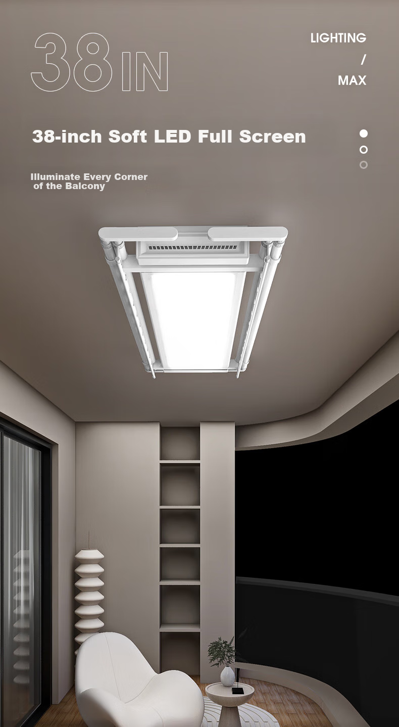 Panpan Electric Clothes Drying Rack, Smart Balcony Clothes Drying Machine, Large Hidden Lift-Up White D8 Screen Illuminated Versio 9