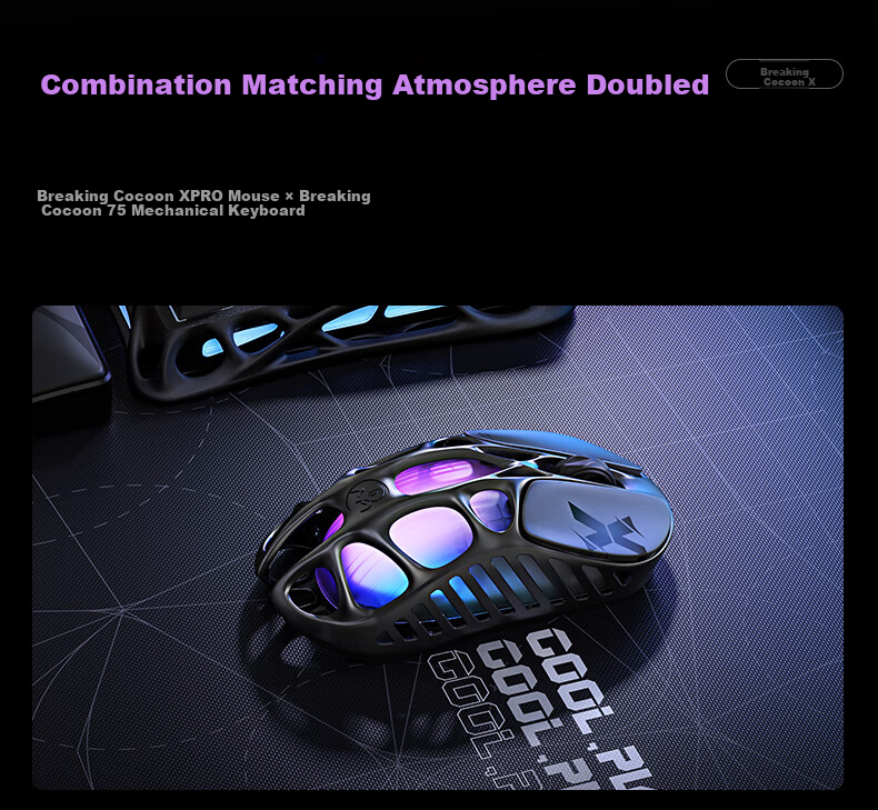 GravaStar Wireless/wired Bluetooth Gaming Mouse, Three-Mode Mouse for Home And Office Use, 56g Lightweight Long Battery Life Hollow Mouse, Chaojia X AIR Exploration Black 12