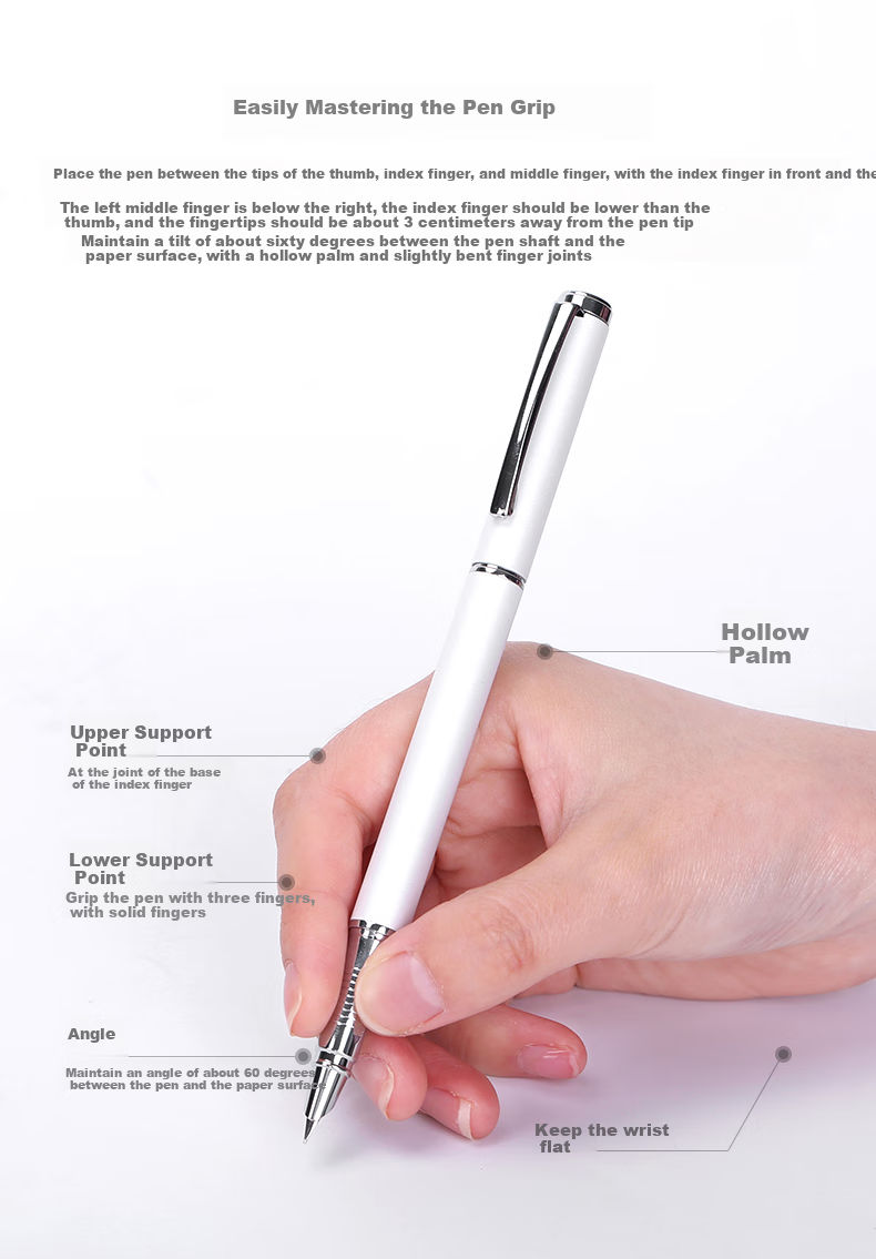 Deli EF Dark Tip Fine-Tuned Posture-Correcting Fountain Pen, Ergonomic Pen, Signature Pen, Metal Student Calligraphy Ink Pen, Black, Birthday Gift, EF Tip (Approximately 0.38mm) 4