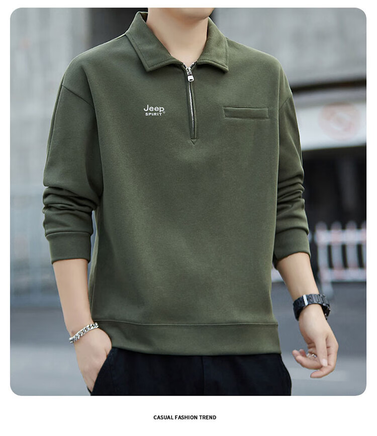 JEEP SPIRIT Men's Sweatshirt, Spring Season, Lapel Collar, Half-Zip, Loose Casual Top, Dark Gray, 4XL 9