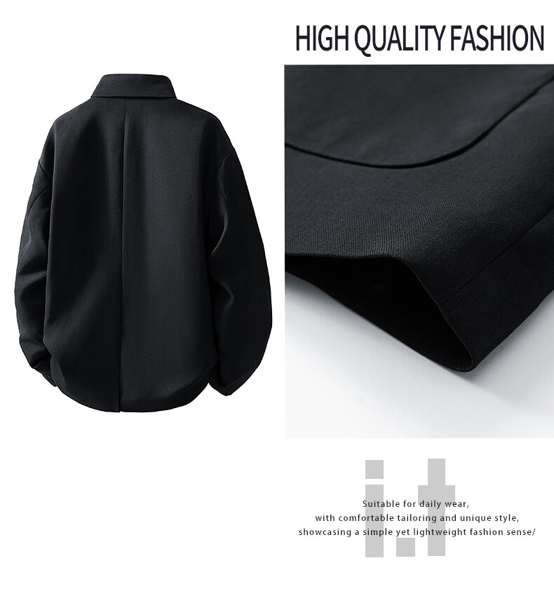 :CHOCOOLATE IT Business Casual Men's Jacket Spring Summer New Solid Color Loose Blazer Suit Coat Black M 3