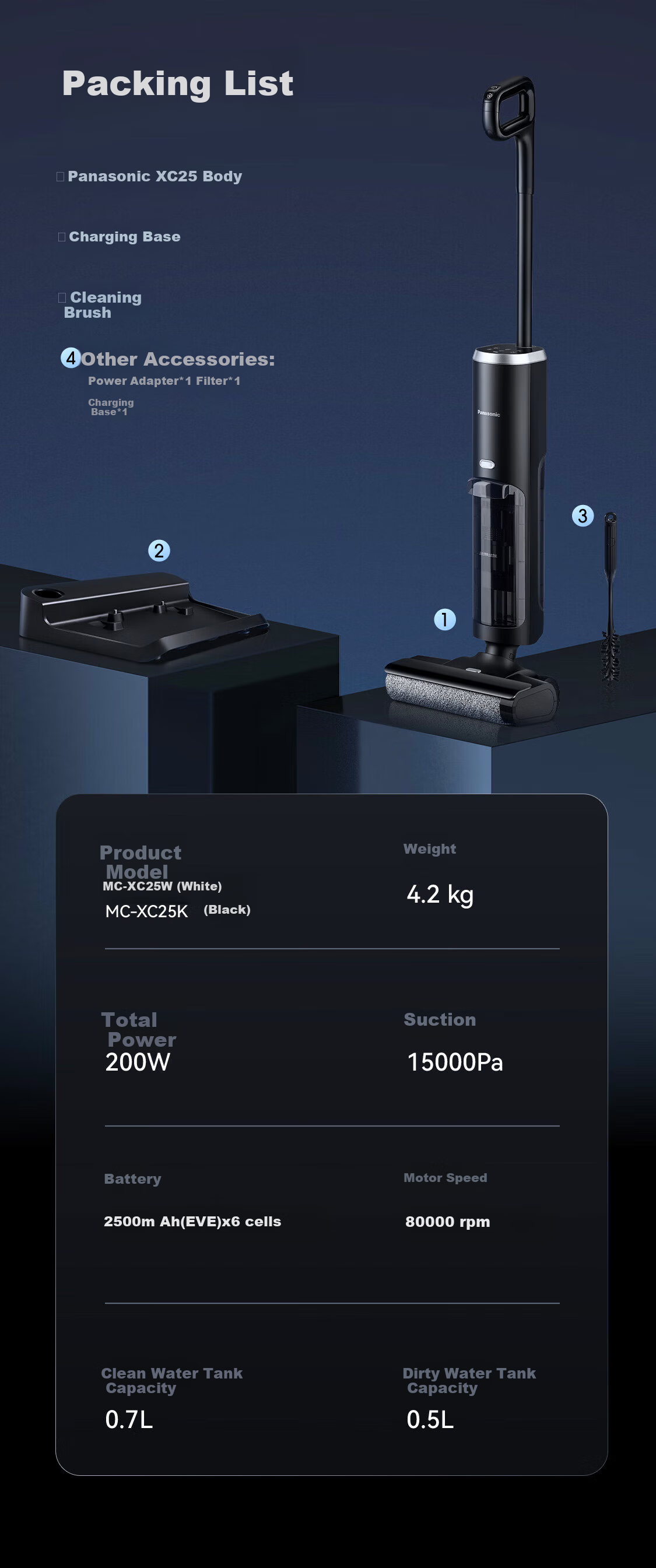 Panasonic [Cleaning Wonder] Floor Scrubber Vacuum Mop All-In Automatic Cleaning Machine Vacuum Cleaner for Home Use with Anti-Hair Tangling Separation, Active Water Sterilization, Long-Lasting Battery Life MC-XC25W 11