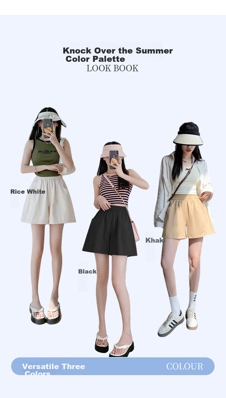 LangSha Women's Summer Thin High Waist Wide Leg Shorts Loose Casual Sports Pants Straight-Leg Work Shorts 9