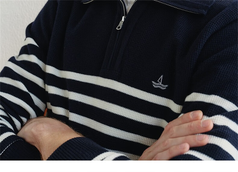 Navikail Star Model Italian Small Sailboat Men's 25-Style Half-Open Collar Striped Casual Knit Sweater 1344045502 14