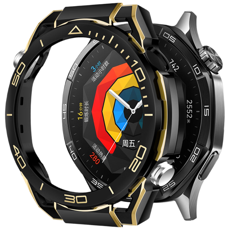 Watchbond Huawei Watch GT6 46mm Protective Case Ultimate Gold Black Semi-Open Men's Half-Cover Hollow Shell Accessory