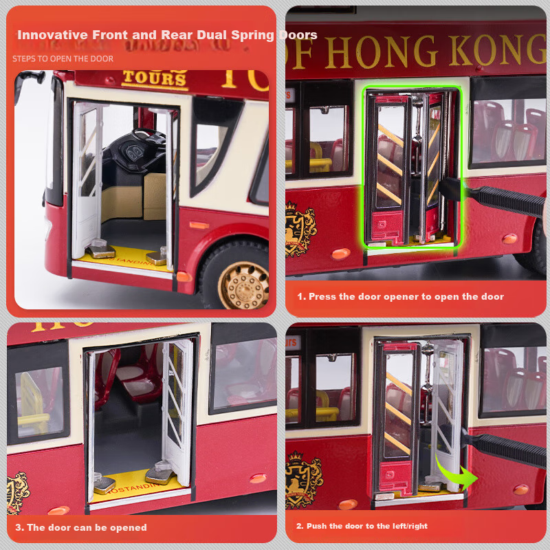 Chiyu Toys, Hong Kong Sightseeing Double-Decker Bus, Realistic Alloy Car Model, Toy Car Model, Gift for Boys 7